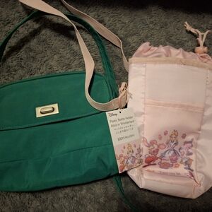 Green Handbag and Disney Alice in Wonderland Bottle Holder
